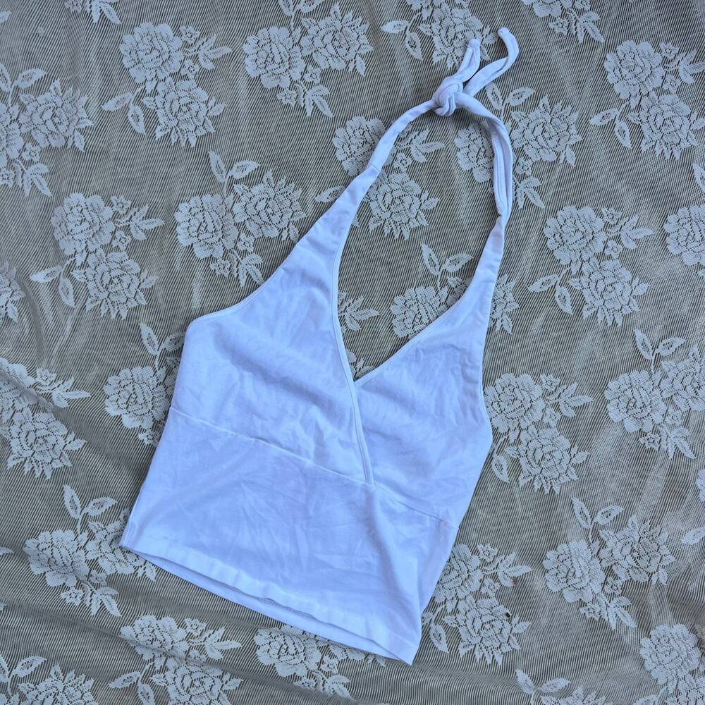 Papaya White Halter Crop Top – Fits Small